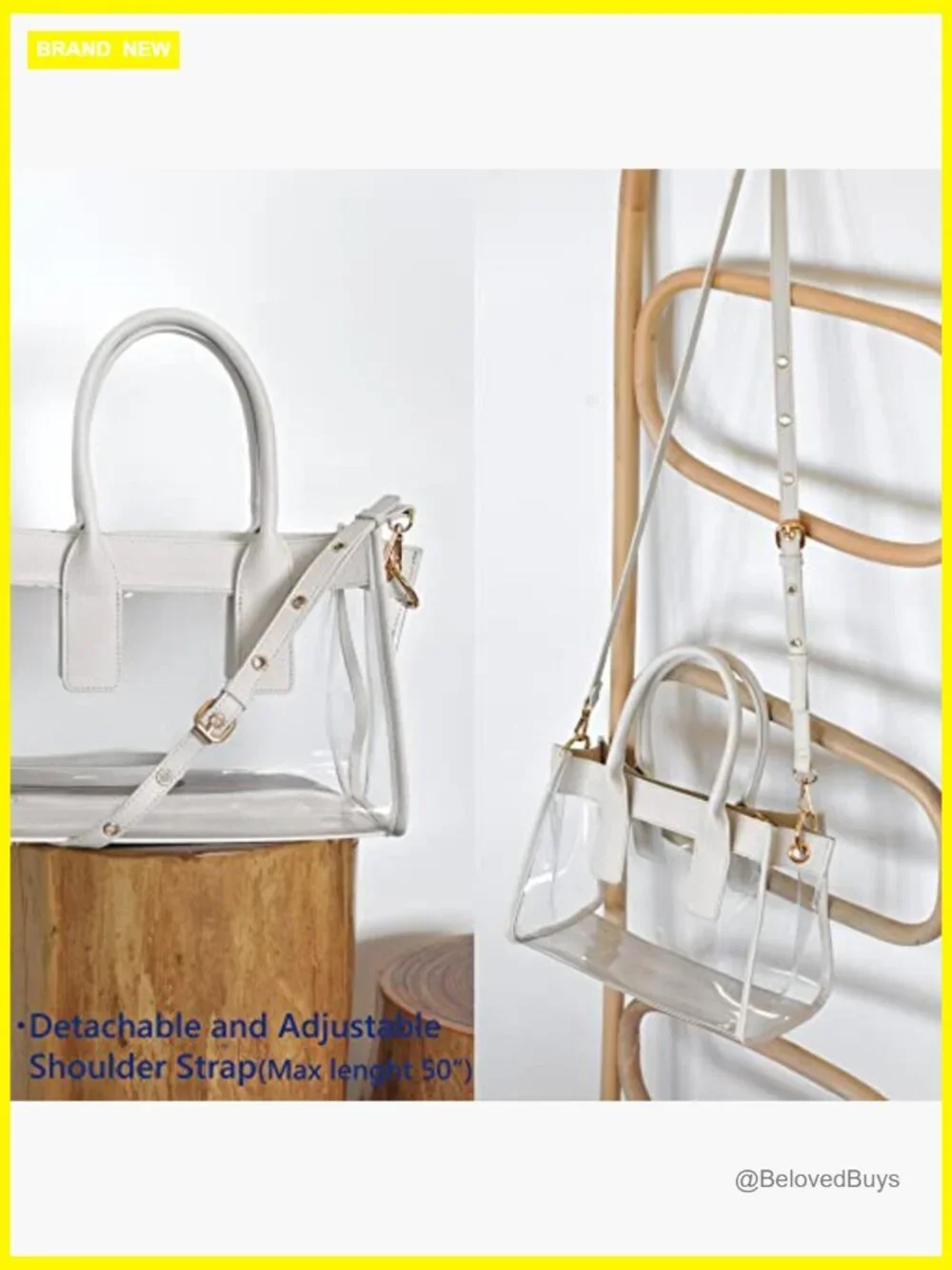 Clear PVC Satchel Handbag with Vegan Leather Trim Stadium Approved Shoulder Bag